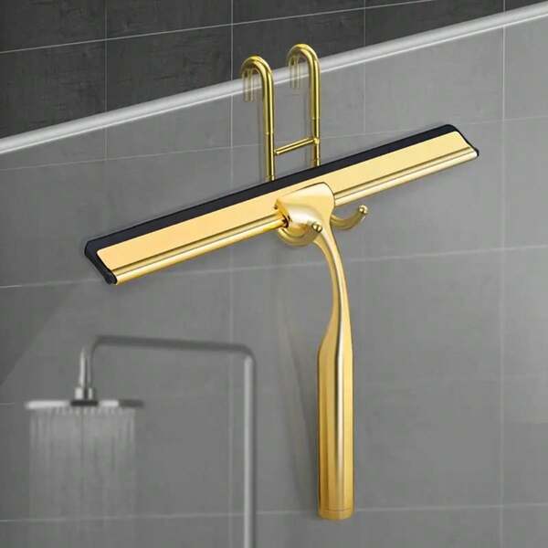 1pc Bathroom Golden Wiper, Shower Wiper Brush, Mirror Wiper, Window Scraper, Cleaning Artifact, Convenient, Wiper With Hook, Bathroom Cleaning Tool, Bathroom Accessories,Autumn/Winter Essential Cleaning Tools,