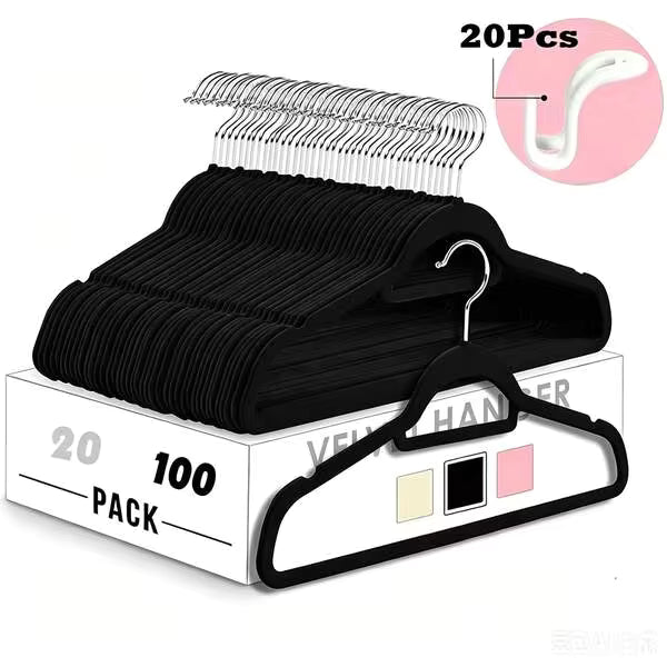100 Pack Velvet Hanger For Shirt Pants Dresses Skirts Suits Jackets - Slim Space Saving Design - Standard Coat Hanger - Sturdy & Durable Design With Shoulder Grooves Hook